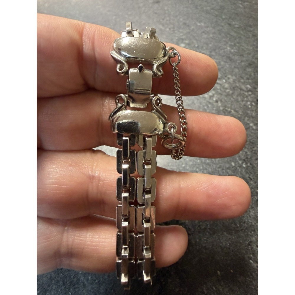 Vintage Signed KRAMER Silver Tone Multi Strand Gate Link Bracelet 7" Mid Century - Picture 4 of 7